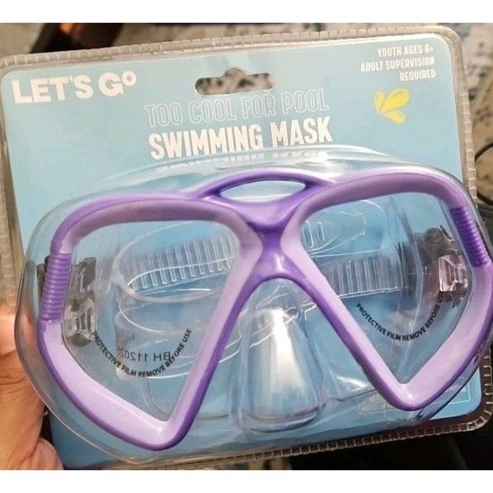 LET'S GO Youth Swimming Mask Purple Adjustable Fit Eye Protection